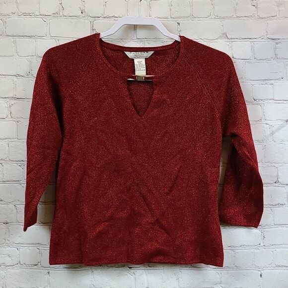 Uniform Petite Red Metallic Shimmer Dressy Sweater John Paul Richard (PM) - Picture 7 of 7